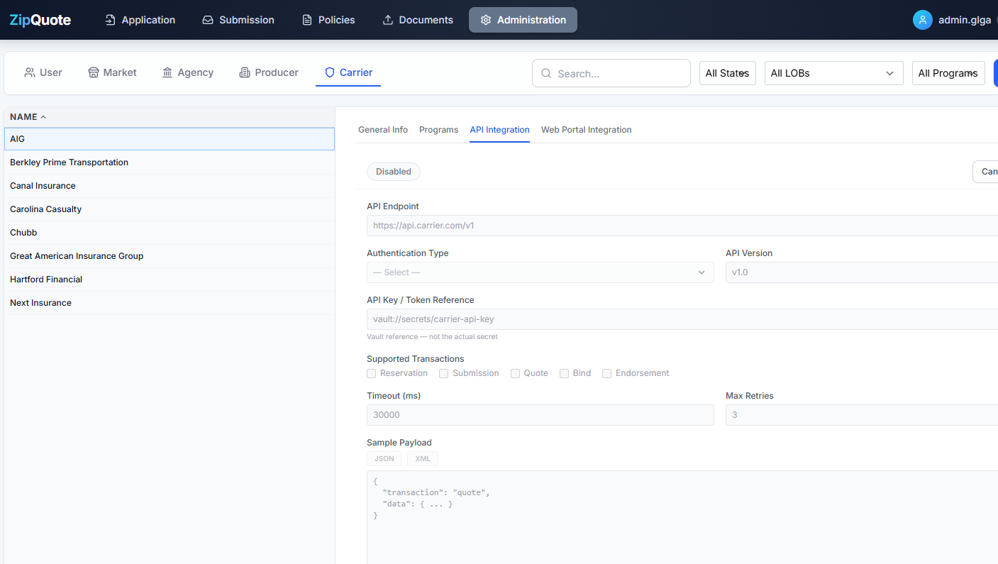 Carrier configuration