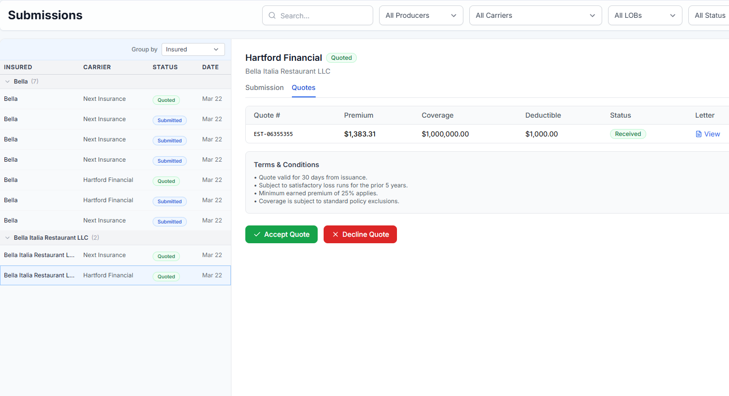 Quote review and comparison